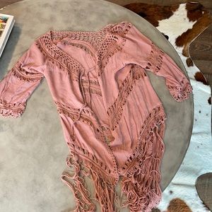 Dusty Pink Crocheted Cardigan